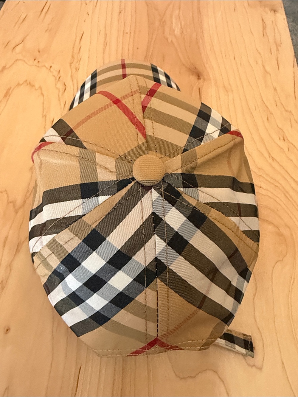 Designer Inspired Tan Nova Check Cap with Black & Red Accents - Picture 6 of 7